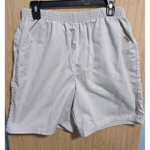 Chic Womens Vintage Khaki Elastic Waist Cotton Twill Shorts Size 16 High-Rise
